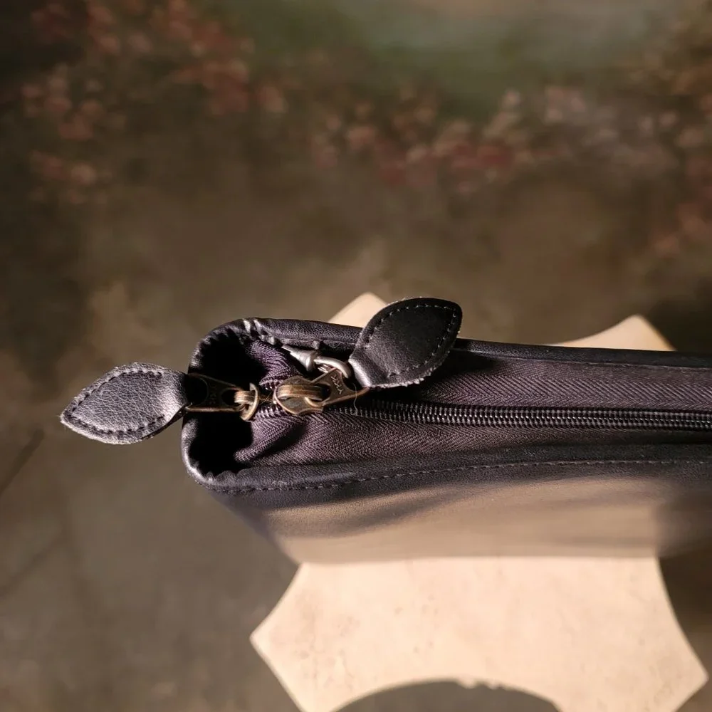 Black Day Timer Cover Smooth Leather Dual Zip Medium Size 7 Rings Organizer